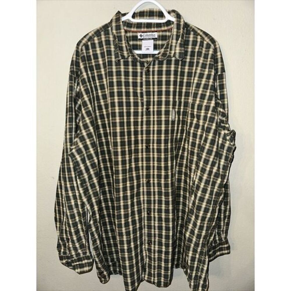 Columbia Shirt Mens 3XT GreenPlaid Button Down Long Sleeve Pocket